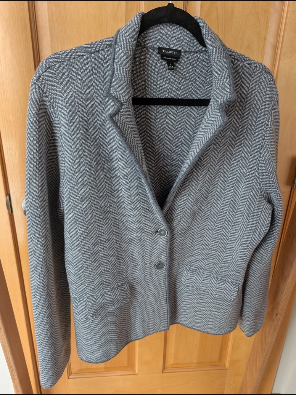 Talbots Light Gray Chevron Knit Blazer
